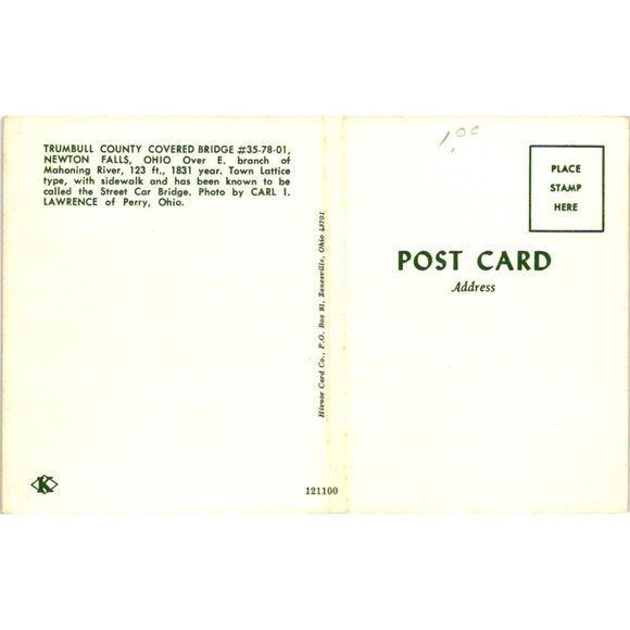 Trumbull County Covered Bridge Ohio Postcard Travel Souvenir Unposted Vintage - Picture 2 of 2